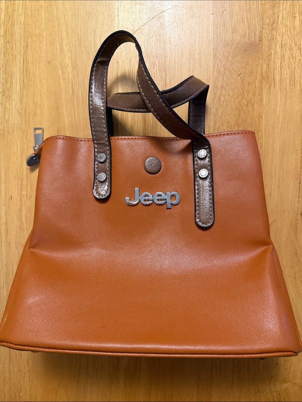 Jeep Orange Tote with Dark Brown Handles